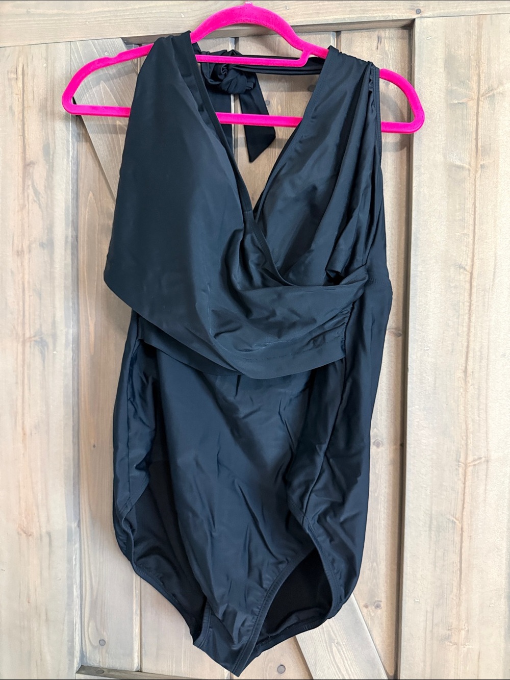 Time and Tru Black Draped Halter One-Piece Swimsuit